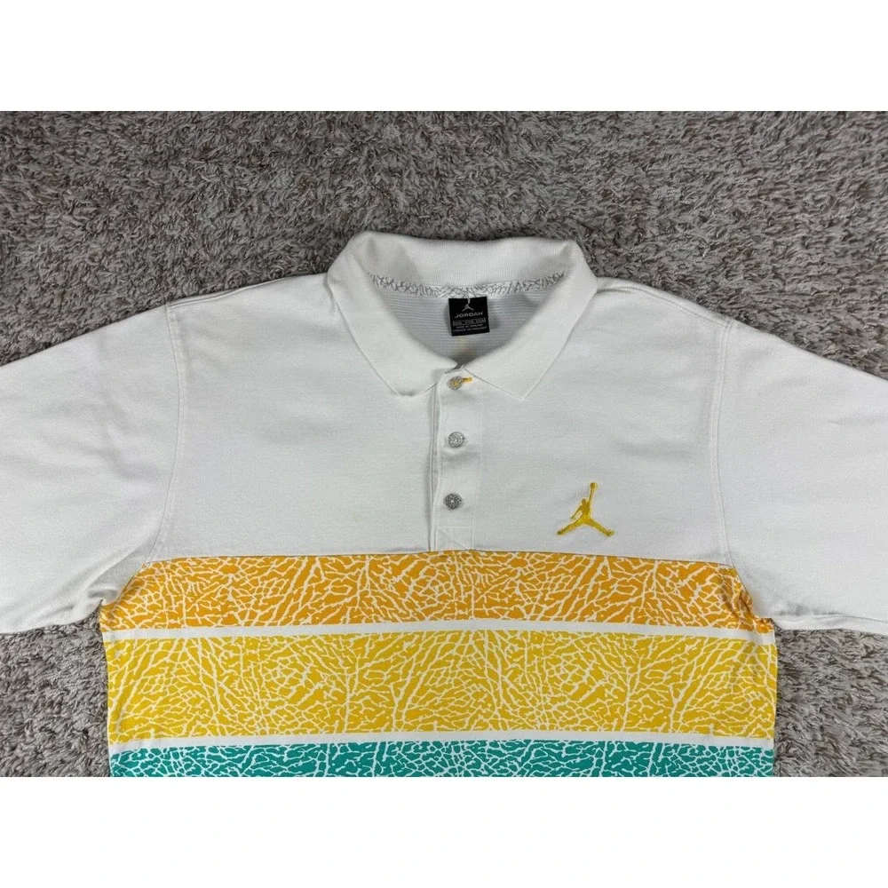 Nike Air Jordan Men's XXL Elephant Print Polo Shirt White Yellow Teal Jumpman